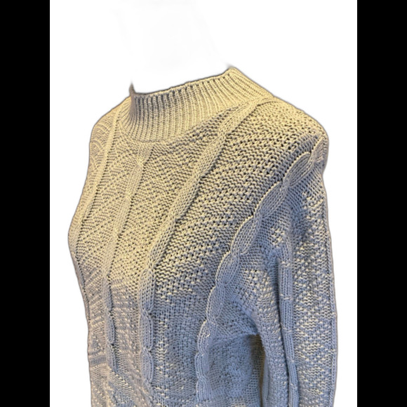 Retro Cable Knit Womens Sweater Crew Neck Soft Sage Green Size Medium Unique - Picture 2 of 12